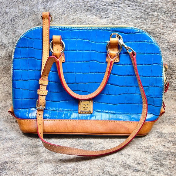 Dooney & Bourke Croco Embossed Satchel Handbag In Marine Blue - Picture 1 of 7